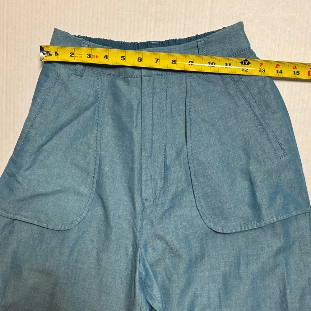 MOUSSY Out Pocket Bag Blue Cargo Pants Cotton Linen Elastic‎ Waist Stacking SZ 1 - Picture 6 of 16